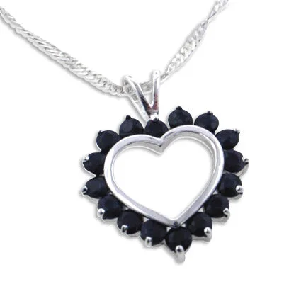 personalized letter pendant necklace -Genuine Midnight Sapphire Heart Pendant with 18" Chain Sterling Silver Necklace