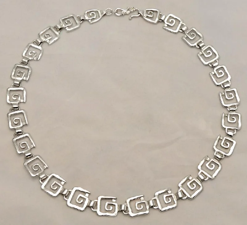 silver bar necklace for layering -Greek Key Meander Necklace in Sterling Silver, (PE-08)