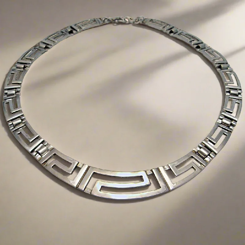 layered nameplate necklace for women -Greek Key Meander Necklace in Sterling Silver (PE-10)