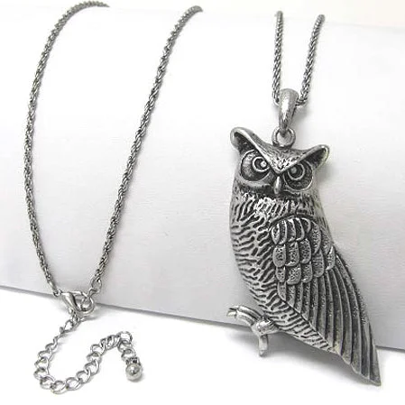 heart-shaped locket necklace for gifts -Guardian Owl Totem Antiqued Large Pendant with Long 30" Chain Necklace