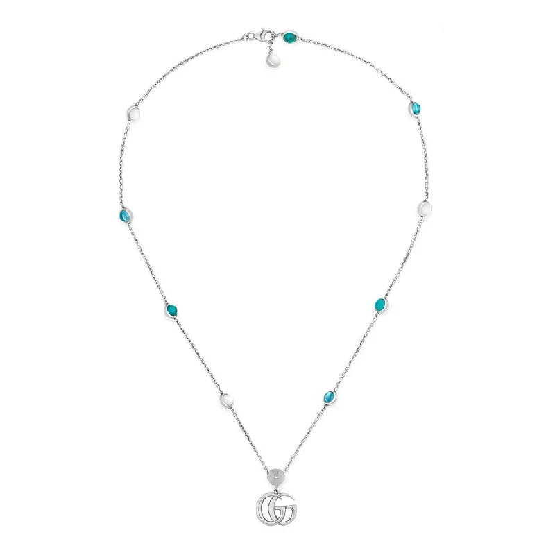 silver coin pendant necklace for women -Gucci Silver Double G Gemstone Necklace