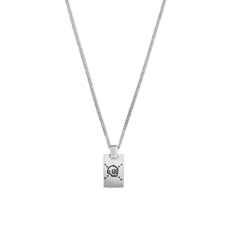 sterling silver pendant necklace for women -Gucci Silver Ghost Dog Tag Necklace