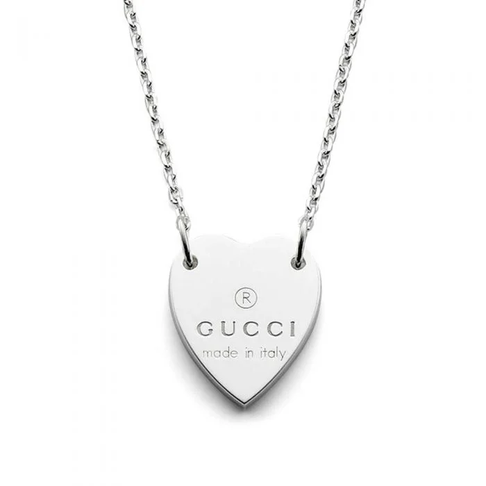 heart locket pendant necklace for women -Gucci Silver Heart Trademark Necklace