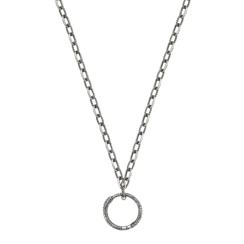 trendy pearl necklace for women -Gucci Silver Ouroboros Snake Pendant Necklace