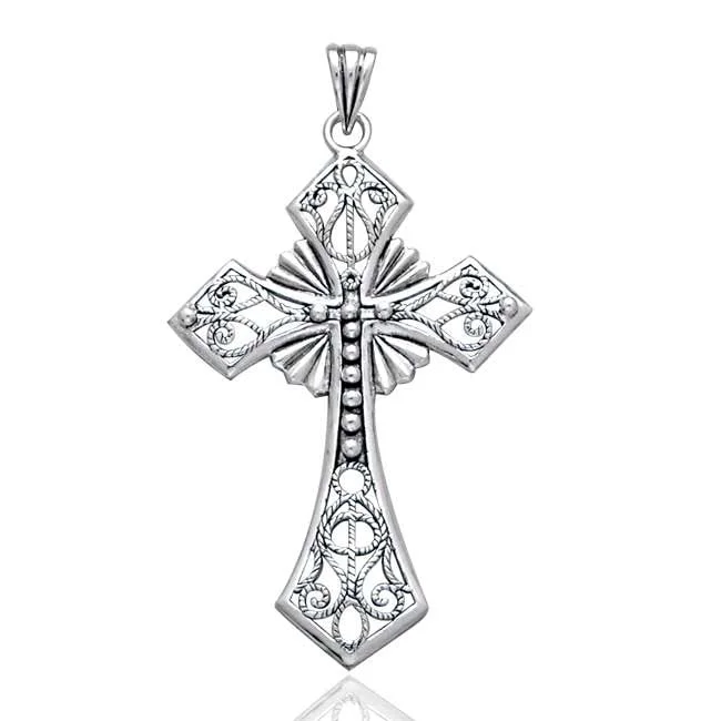 vintage heart pendant necklace for women -Large 3" Sterling Silver Celtic Cross Pendant Necklace