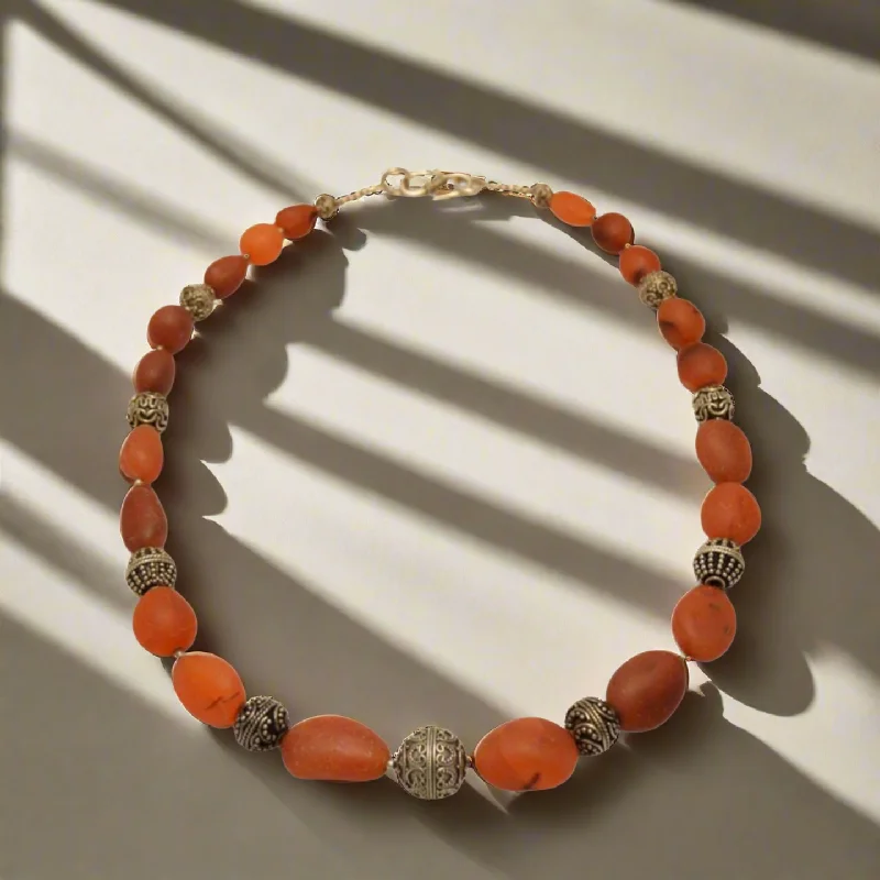 elegant diamond pendant necklace for women -Necklace with old Carnelian stones & sterling silver elements