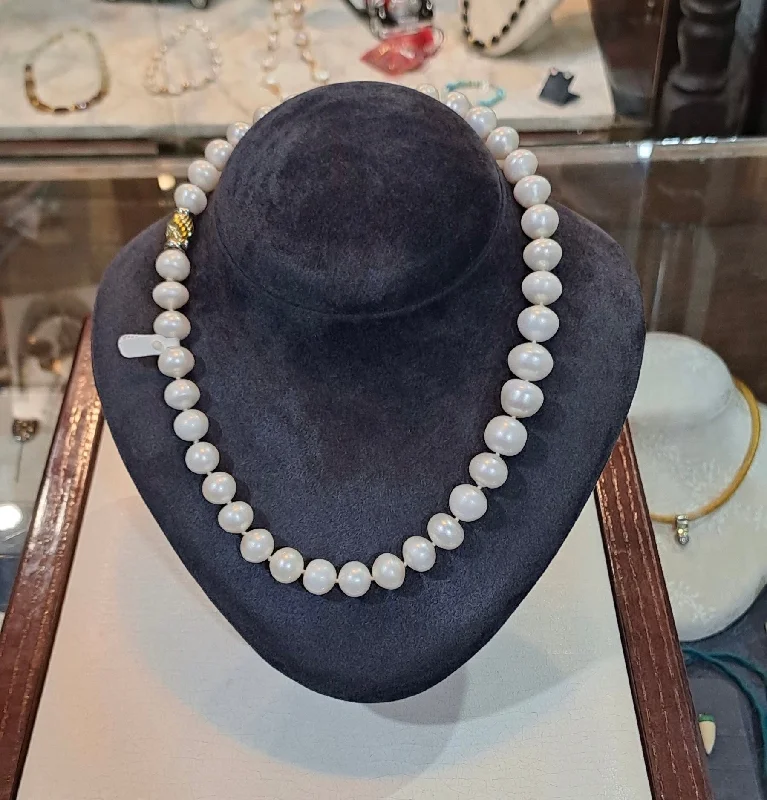 crystal bead necklace for women -Necklace with potato shape pearls with 18k gold closure, one of a kind closure