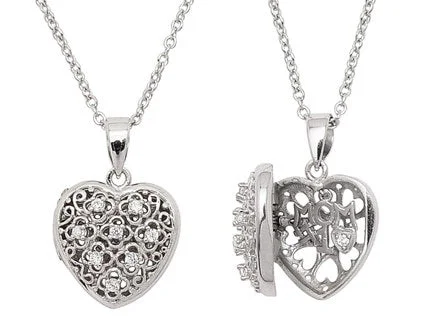 unique charm necklace for women -Rhodium Plated Sterling Silver #1 Mom CZ Heart Pendant 16" to 17" Necklace