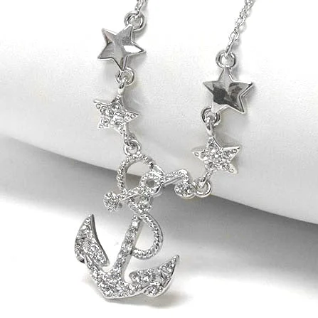 trendy crystal necklace for women -Sailing Under the Stars - Anchor Necklace Adjustable from 16" to 18" Necklace