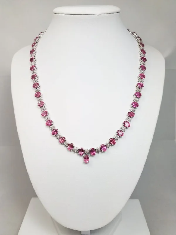 custom engraved heart pendant necklace -Showy NEW Natural Pink Tourmaline & Natural Diamond 14k White Gold 17.5" Necklace