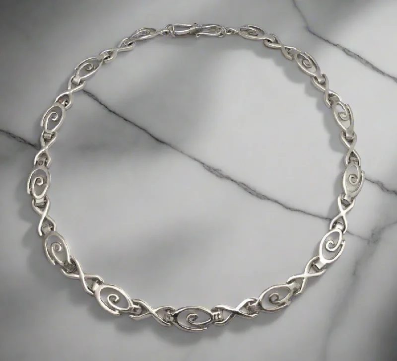 silver layered choker necklace for women -Spiral Necklace, sterling silver necklace, Greek necklace (PE-07)