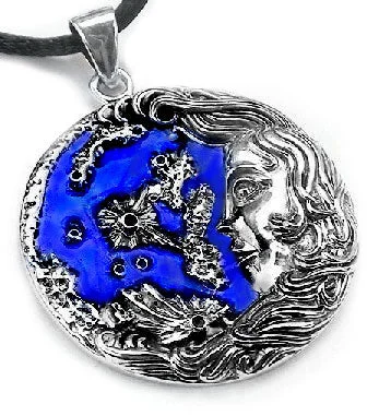 silver anchor necklace for men -Sterling Silver Blue Moon Luna Greek Goddess Pendant with 19" Silk Necklace