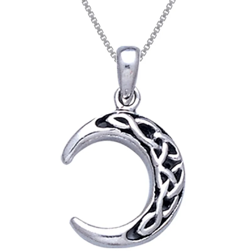 personalized name chain necklace for women -Sterling Silver Celtic Knot Crescent Moon Pendant with 18" Box Necklace