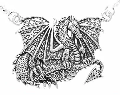 crystal bead necklace for women -Sterling Silver Detailed Heavy Dragon Pendant Necklace