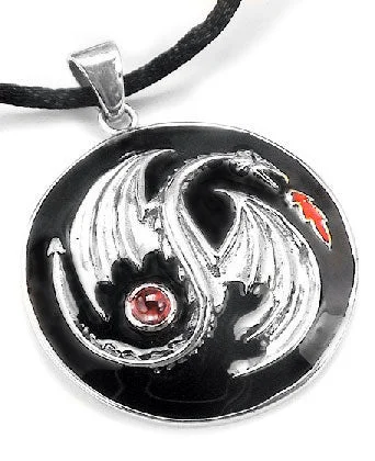 handmade pendant necklace for women -Sterling Silver Garnet Yin-Yang Dragon Pendant Necklace