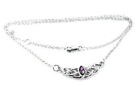 silver coin pendant necklace for women -Sterling Silver Interlace Celtic Knot Amethyst Necklace