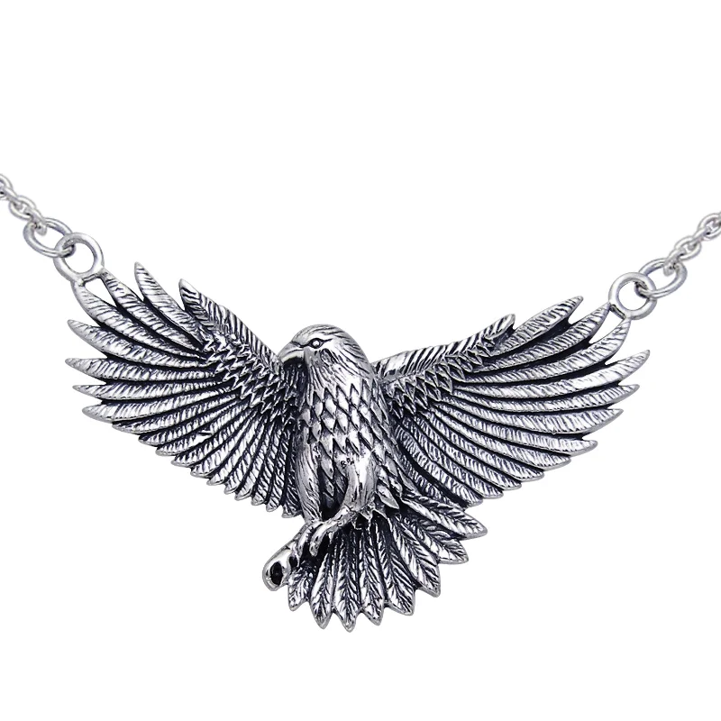 unique design pendant necklace for women -Detailed Sterling Silver Native American Indian Large Eagle Necklace 18"