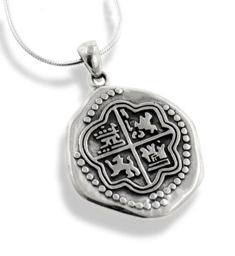 geometric pendant necklace for women -Sterling Silver Pirate Coin Medallion Pendant Necklace