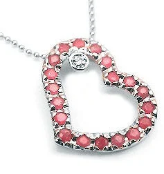 simple silver pendant necklace for women -Sterling Silver Ruby and Diamond Heart Pendant Necklace