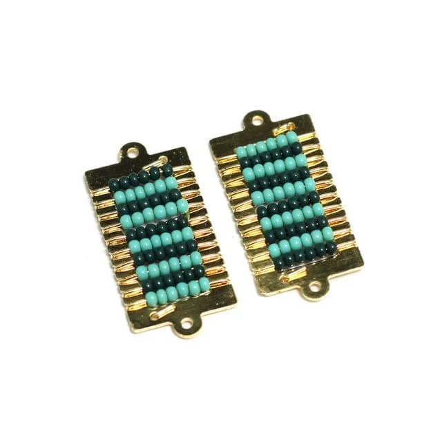 High-quality silver earrings for everyday wear -2 Pcs, 34x15mm Miyuki Beads Rectangle Connector and Earrings Components