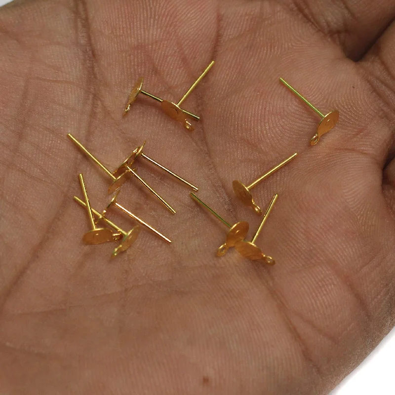 Unique geometric earrings for modern fashion -25 Pairs,Golden Earring Posts Flat Pad Blank Tray Stud