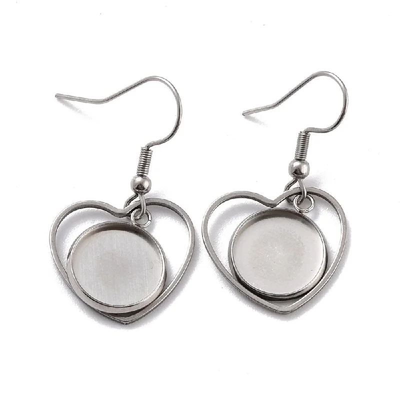 Silver and pearl drop earrings for sophisticated style -304 Stainless Steel Heart Earring Hooks Setting for Cabochon 36mm