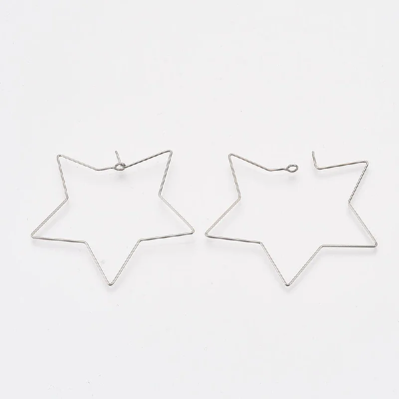 Modern gold earrings for sleek outfits -304 Stainless Steel Star Earring Hoop, 47x52mm