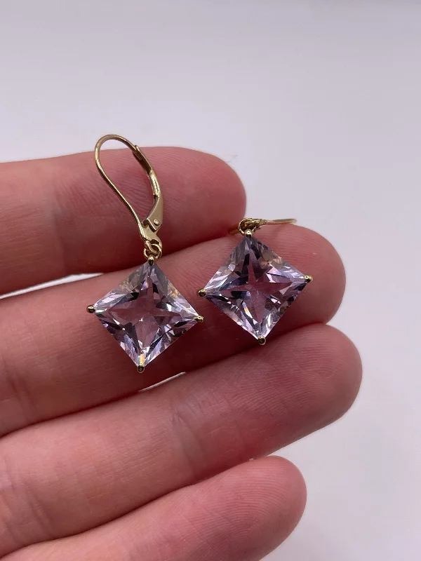 Large dangle earrings for dramatic flair -9ct gold amethyst earrings