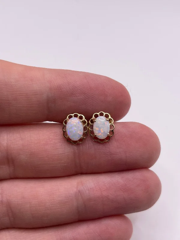 Chunky earrings for bold fashion statements -9ct gold opal earrings