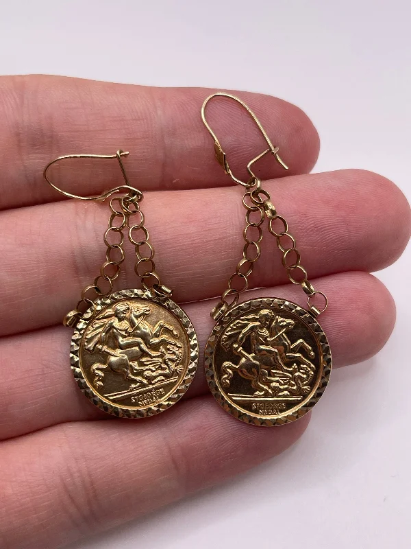 Elegant silver stud earrings for daily wear -9ct gold St George medallion earrings