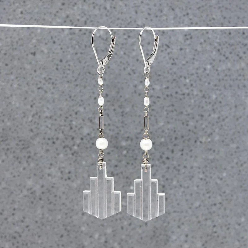 Stylish ear cuffs for unique accessories -Art Deco Pressed Glass & Pearl Earrings by brunet