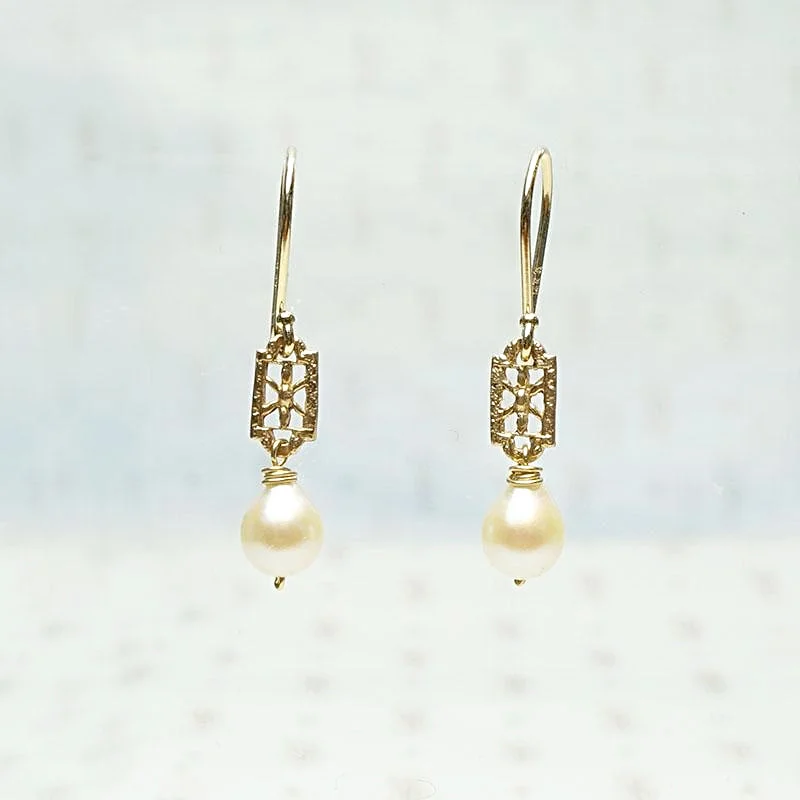 Trendy hoop earrings for stylish women -Baroque Pearl and Filigree Earrings by brunet