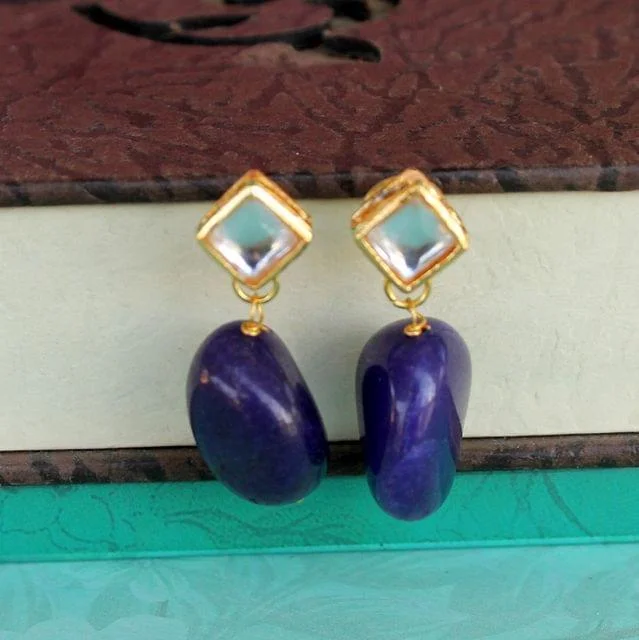 Small silver earrings for subtle elegance -Blue Kundan Onyx Stone Earring