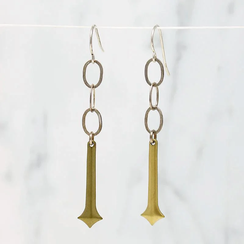 Luxury hoop earrings for upscale fashion -Brass Pendulum & Silver Earrings by Brin