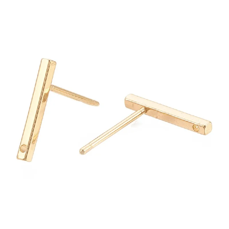 Chic diamond stud earrings for elegant looks -Brass Real 18K Gold Plated Earring Stud 12.5x1.5mm