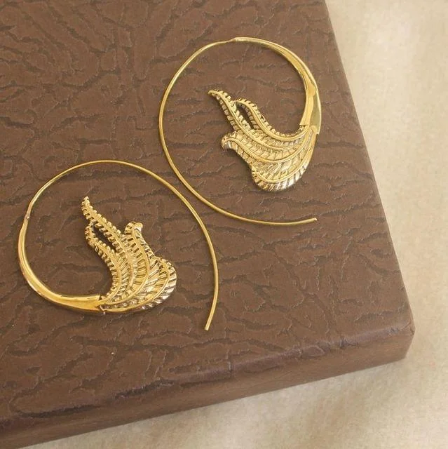 Geometric earrings for modern style -Brass Tribal Hoop Earring Golden For Girls