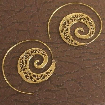 Minimalist gold earrings for casual chic -Brass Tribal Hoop Earring Golden For Girls