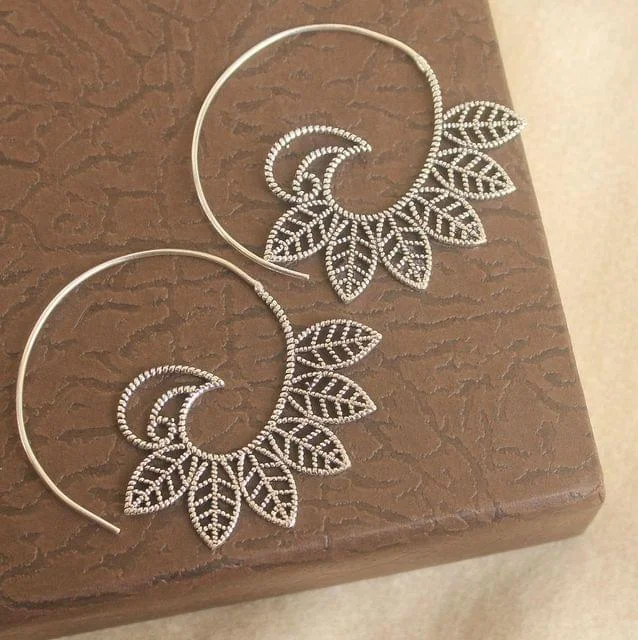 Statement earrings for standout looks -Brass Tribal Hoop Earring Silver For Girls