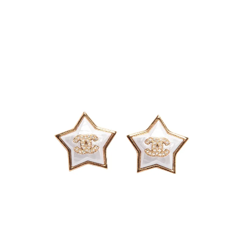 Colorful gemstone earrings for eye-catching looks -Chanel Gold Pearlescent CC Star Earrings