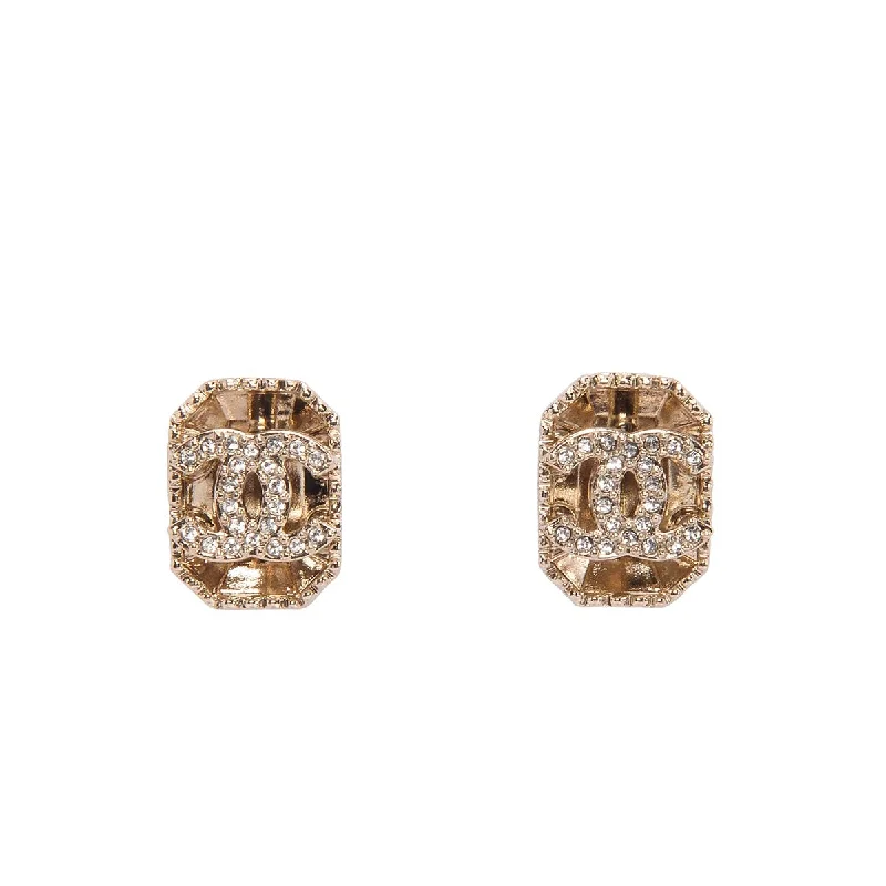 Crystal ear cuffs for a stylish touch -Chanel Light Gold Crystal CC Stud Earrings