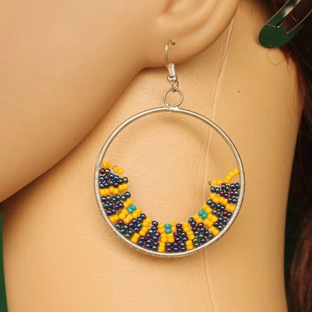 Crystal hoop earrings for fashionable outfits -Designer Beaded Frame Earring