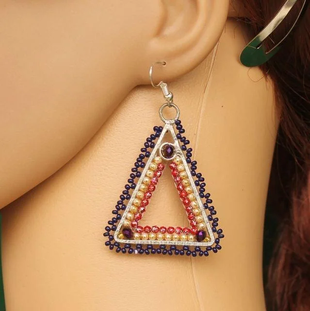 Geometric drop earrings for modern flair -Designer Beaded Frame Earring