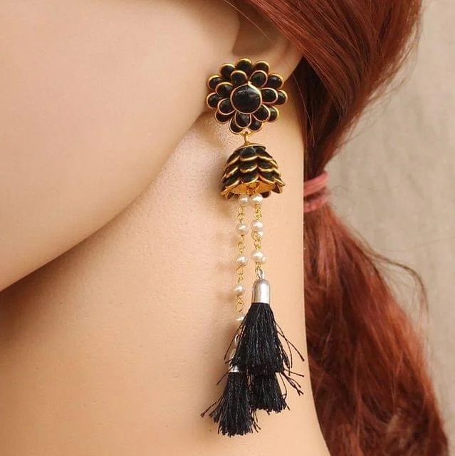 Fashionable ear cuffs with diamonds for chic looks -Designer Beaded Pacchi Tassel Earring