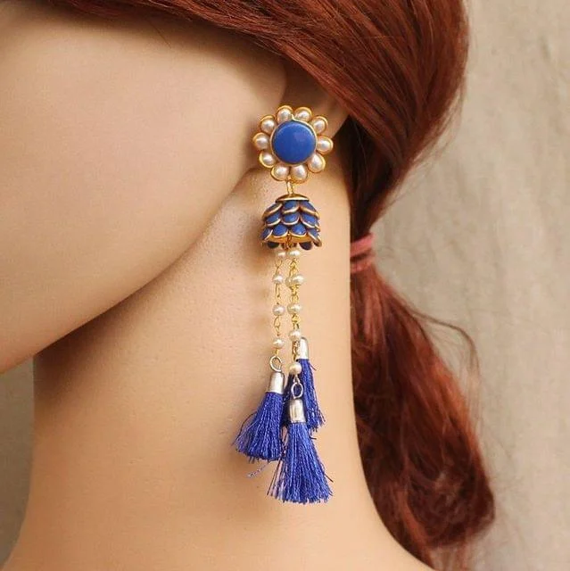 Vintage inspired crystal earrings for timeless beauty -Designer Beaded Pacchi Tassel Earring