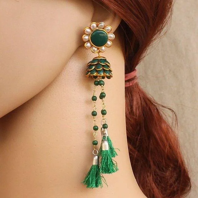 Bold statement earrings for modern fashion -Designer Beaded Pacchi Tassel Earring