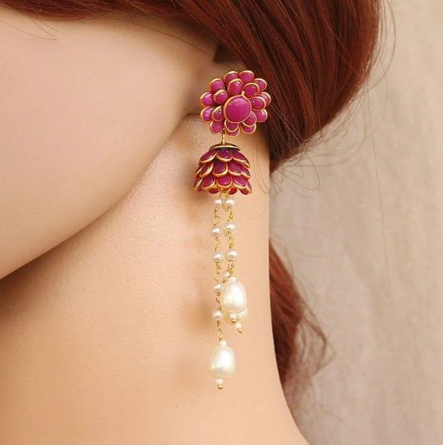 Classic gold stud earrings for everyday wear -Designer Beaded Pearl Pacchi Earring