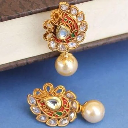 Trendy gold hoop earrings for fashionable women -Designer Kundan Meena Pearl Earrings