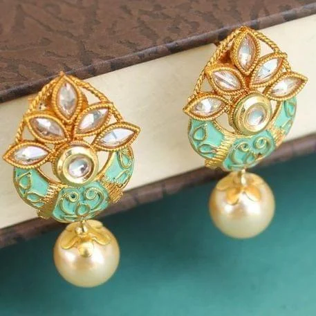 Chunky earrings for bold fashion statements -Designer Kundan Meena Pearl Earrings