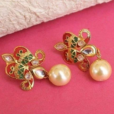 Large dangle earrings for dramatic flair -Designer Kundan Meena Pearl Earrings