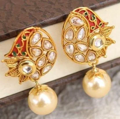 Diamond stud earrings for luxury fashion -Designer Kundan Meena Pearl Earrings